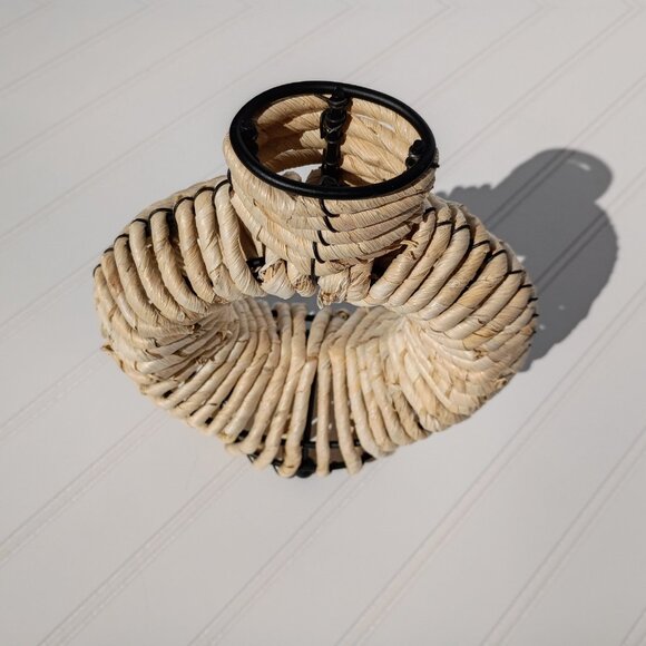 Vintage Wrought Iron Rattan Wrapped Donut Vase Boho Southwestern Candle Holder - Picture 10 of 12